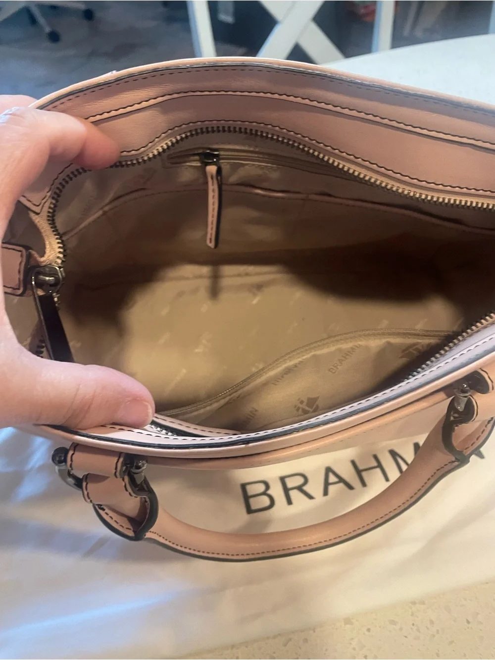 Brahmin Blush Pink Leather Satchel with Top Handles